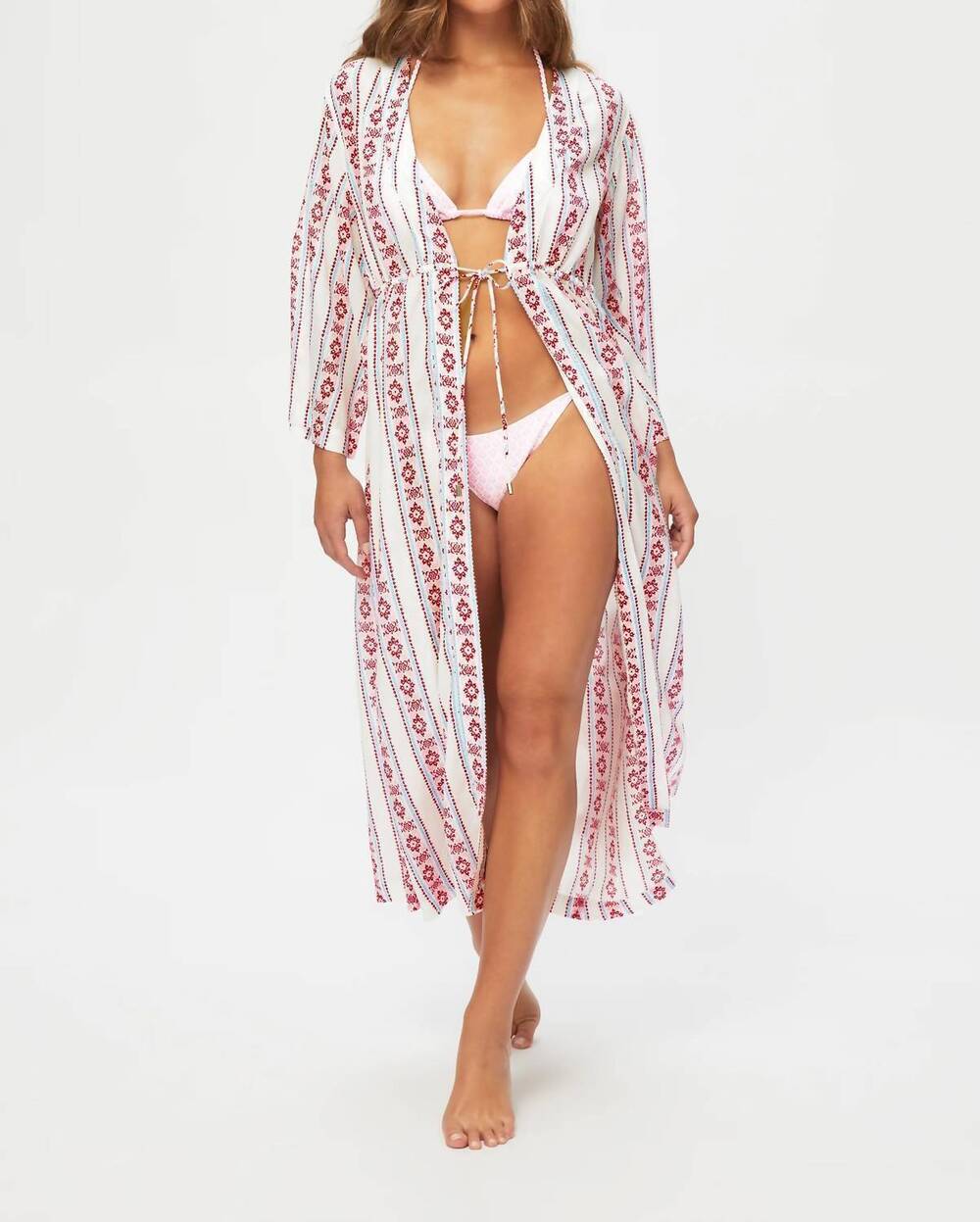 NEW HEIDI KLEIN women's provence beach kimono in white and red print